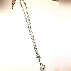 Beautiful silver stainless steel necklace with rhinestone heart . Handmade by me